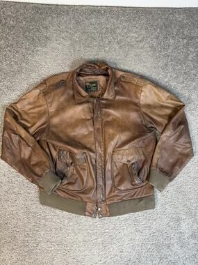 Vintage Reed Sportswear Flight Jacket Mens 46 Brown Patina Leather Bomber